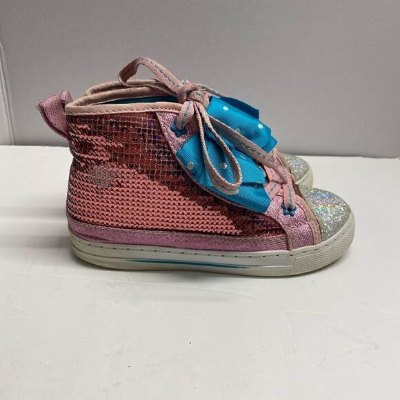 Girls JoJo Siwa pink high top sequin sparkly blue bow sneakers - Picture 4 of 8